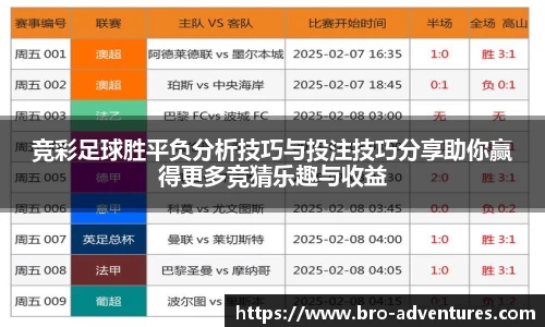 竞彩足球胜平负分析技巧与投注技巧分享助你赢得更多竞猜乐趣与收益